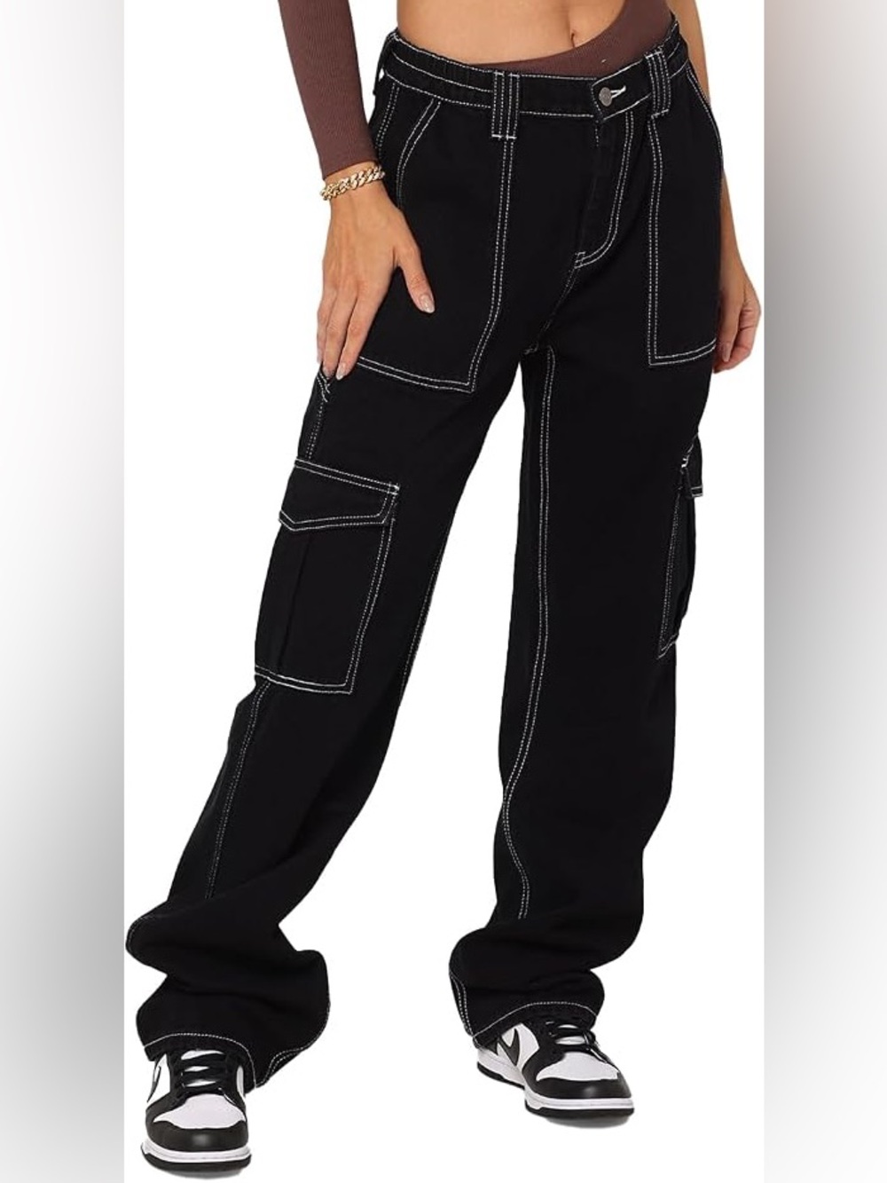 YMI Black Cargo Pants with White Stitching